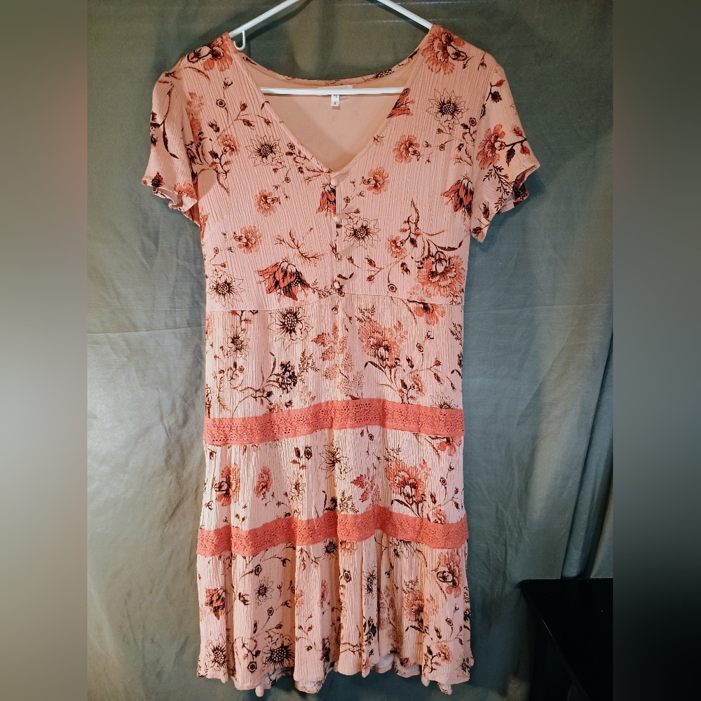 Maurice Pink Foral Lace Trim Babydoll Dress